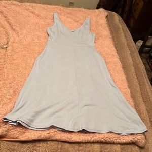 Mid calf length baby blue dress with pockets!